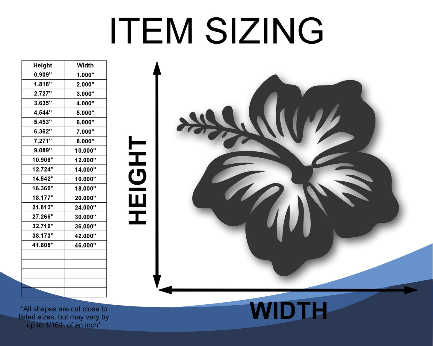 Custom Metal Hibiscus Flower Wall Art | Indoor Outdoor | Up to 46" | 20+ Color Options