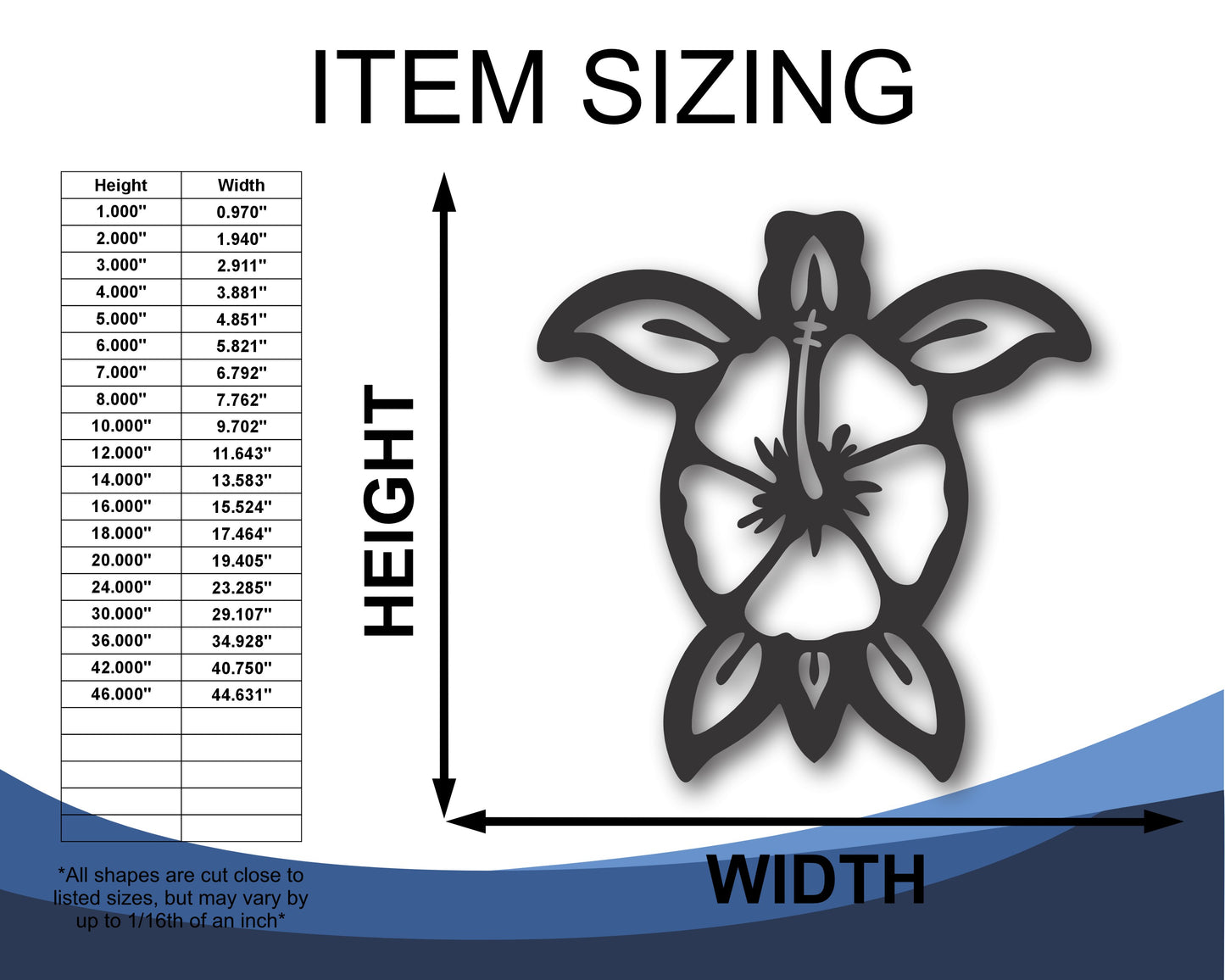 Custom Metal Hibiscus Turtle Wall Art | Indoor Outdoor | Up to 46" | 20+ Color Options