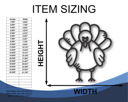 Custom Metal Minimal Turkey Wall Art | Indoor Outdoor | Up to 46" | 20+ Color Options