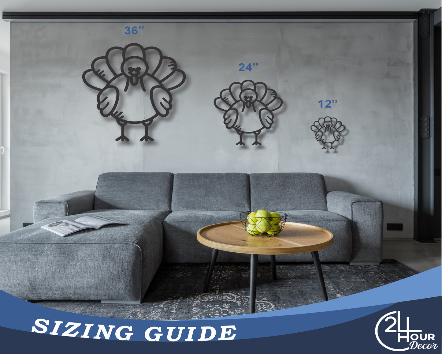 Custom Metal Minimal Turkey Wall Art | Indoor Outdoor | Up to 46" | 20+ Color Options