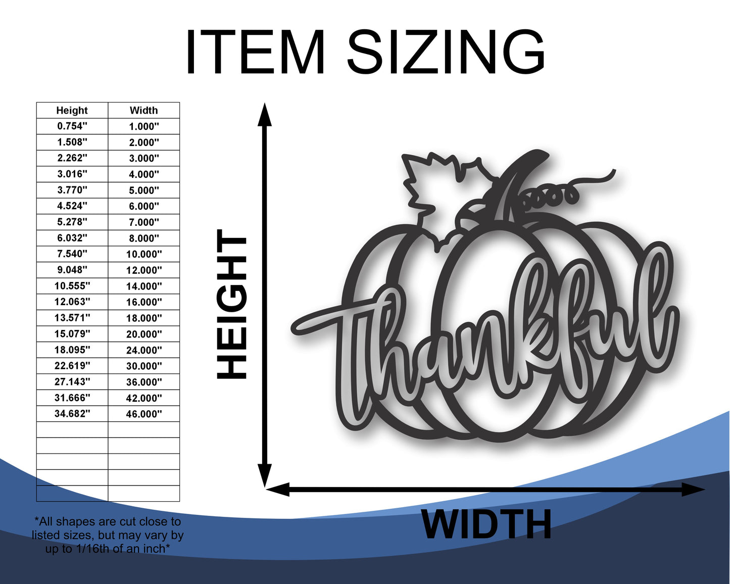 Custom Metal Thankful Pumpkin Wall Art | Indoor Outdoor | Up to 46" | 20+ Color Options