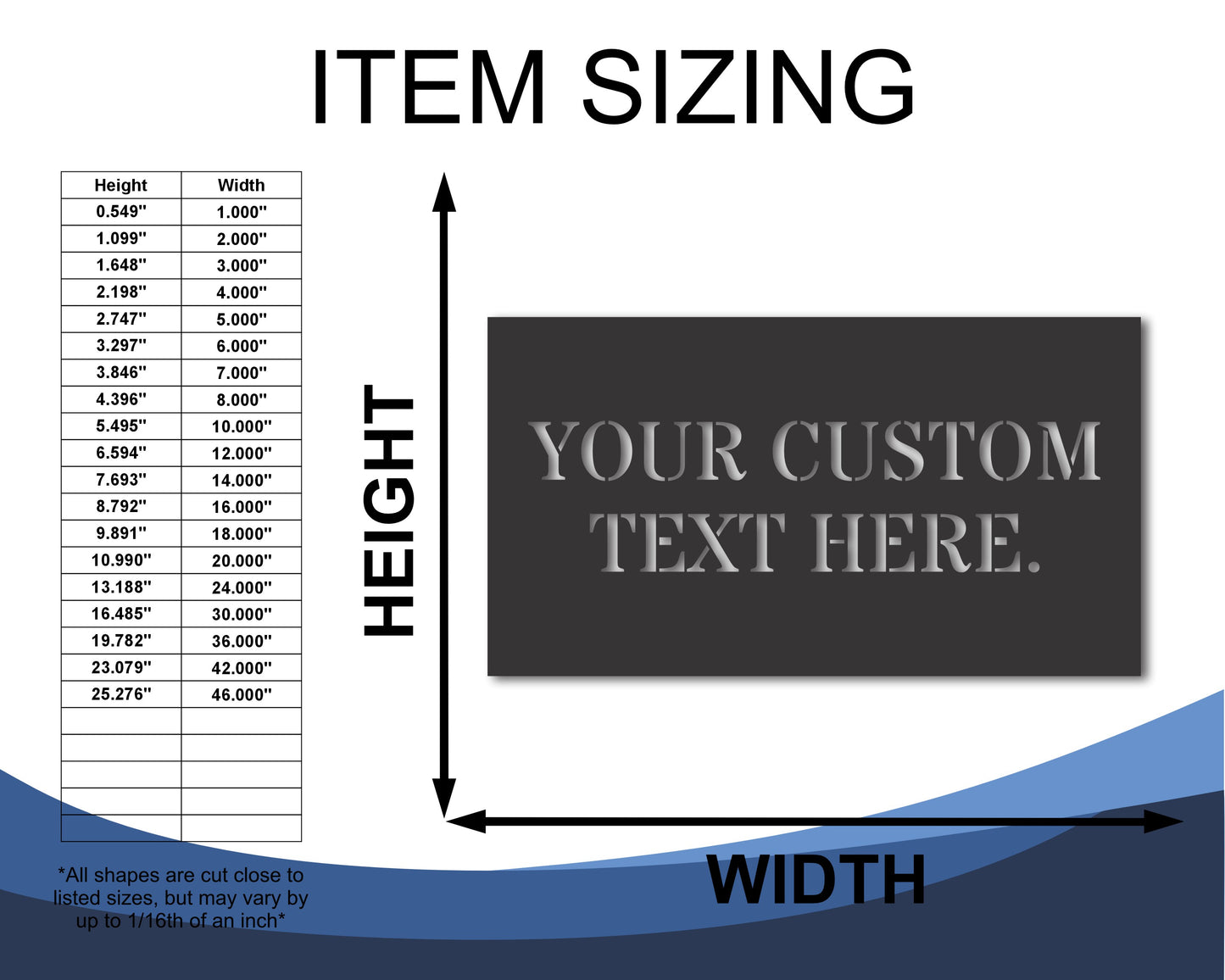 Custom Metal Custom Text Sign | Indoor Outdoor | Up to 46" | 20+ Color Options