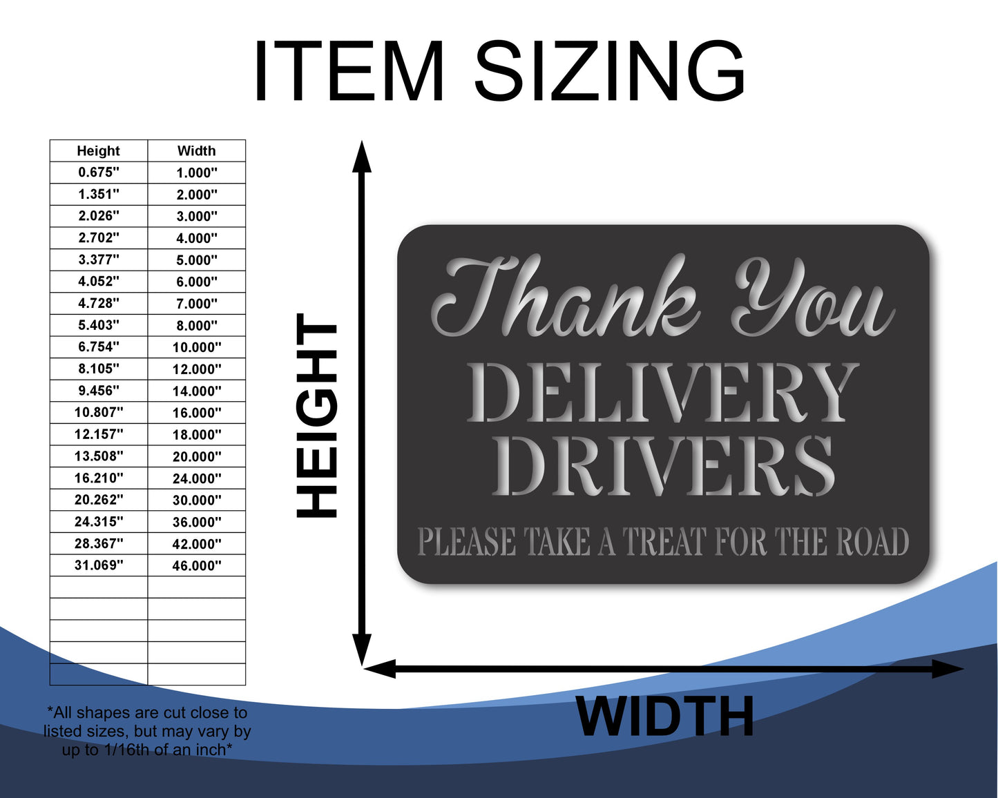 Custom Metal Thank You Delivery Drivers Sign | Indoor Outdoor | Up to 46" | 20+ Color Options