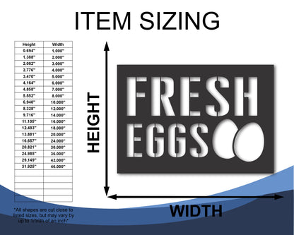 Custom Metal Fresh Eggs Sign | Indoor Outdoor | Up to 46" | 20+ Color Options