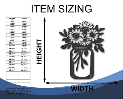 Custom Metal Mason Jar Bouquet Wall Art | Indoor Outdoor | Up to 46" | 20+ Color Options
