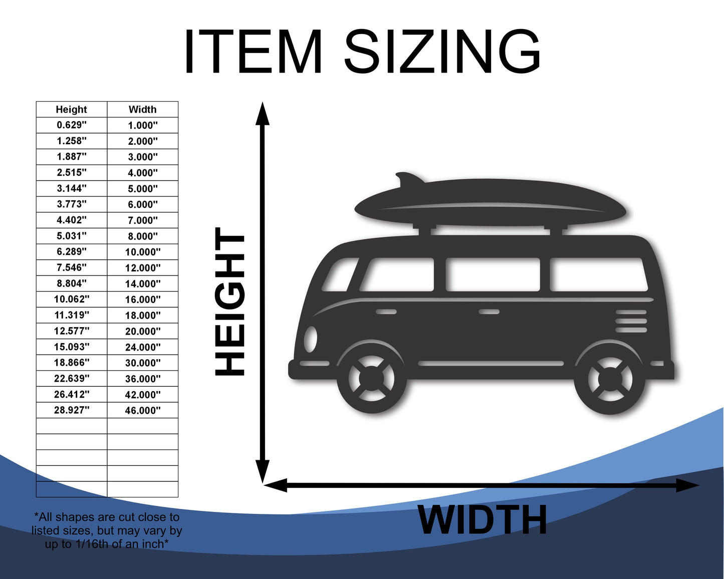 Custom Metal Coastal Beach Bus Wall Art | Indoor Outdoor | Up to 46" | 20+ Color Options
