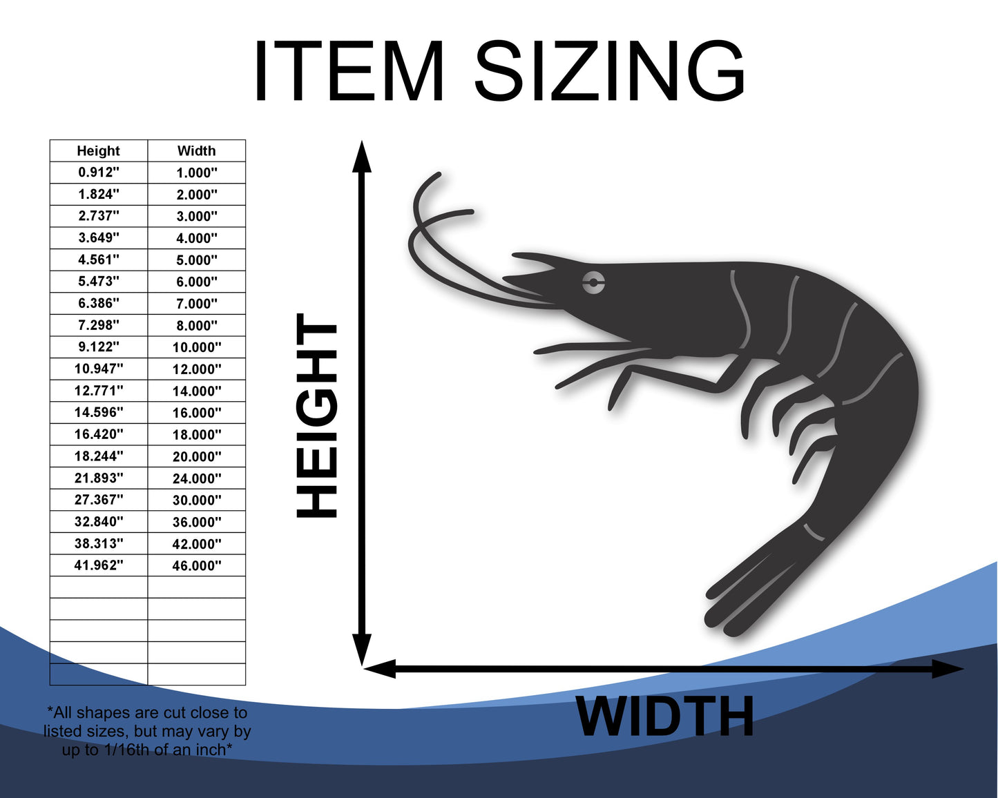 Custom Metal Shrimp Wall Art | Indoor Outdoor | Up to 46" | 20+ Color Options