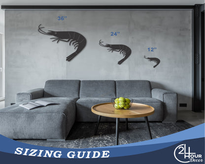 Custom Metal Shrimp Wall Art | Indoor Outdoor | Up to 46" | 20+ Color Options