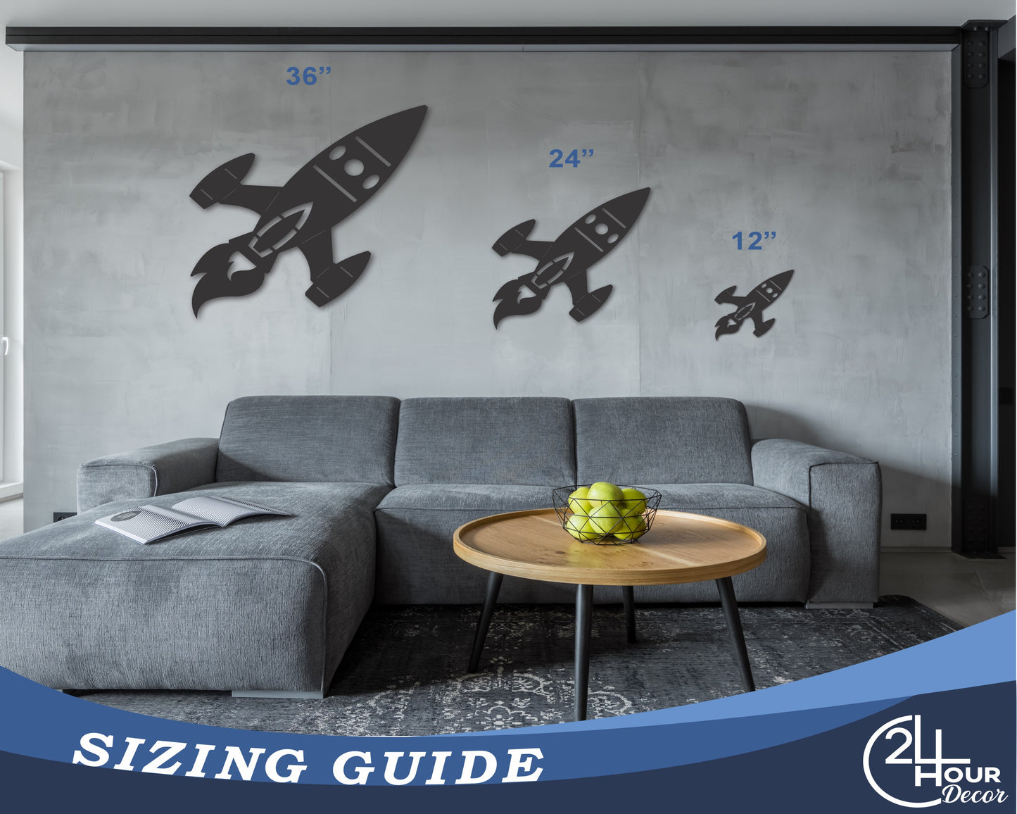 Custom Metal Rocket Ship Wall Art | Indoor Outdoor | Up to 46" | 20+ Color Options