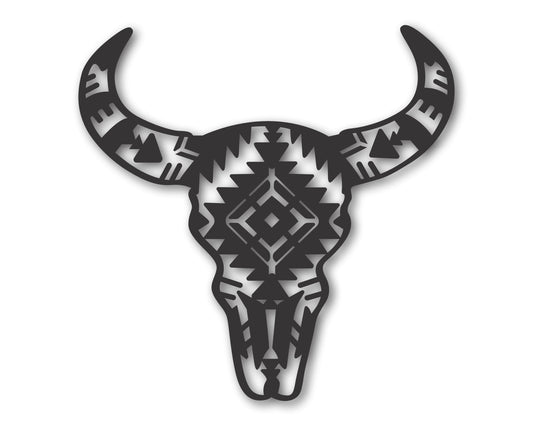 Custom Metal Aztec Cow Skull Wall Art | Indoor Outdoor | Up to 46" | 20+ Color Options