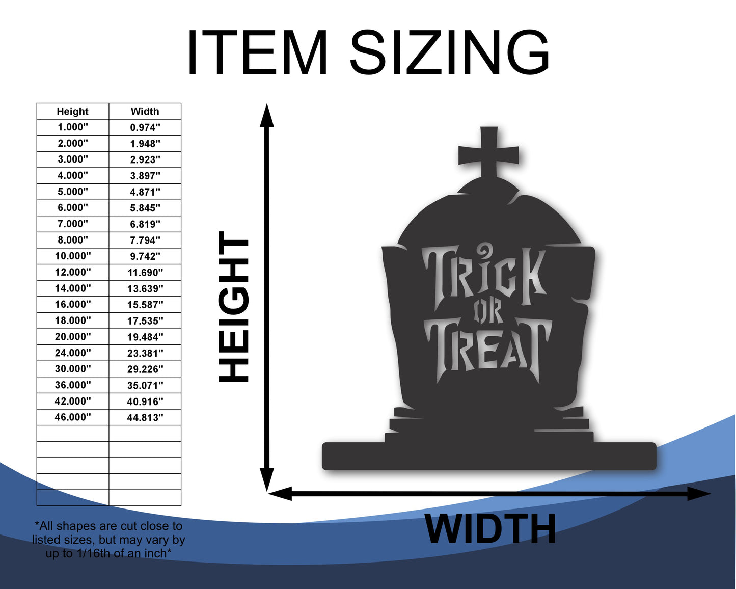 Custom Metal Trick or Treat Gravestone Sign | Indoor Outdoor | Up to 46" | 20+ Color Options