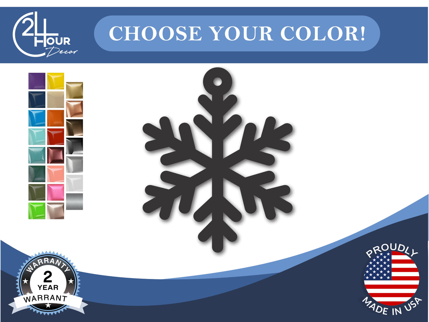Custom Metal Snowflake Two Ornament | 4" to 5" | 20+ Color Options