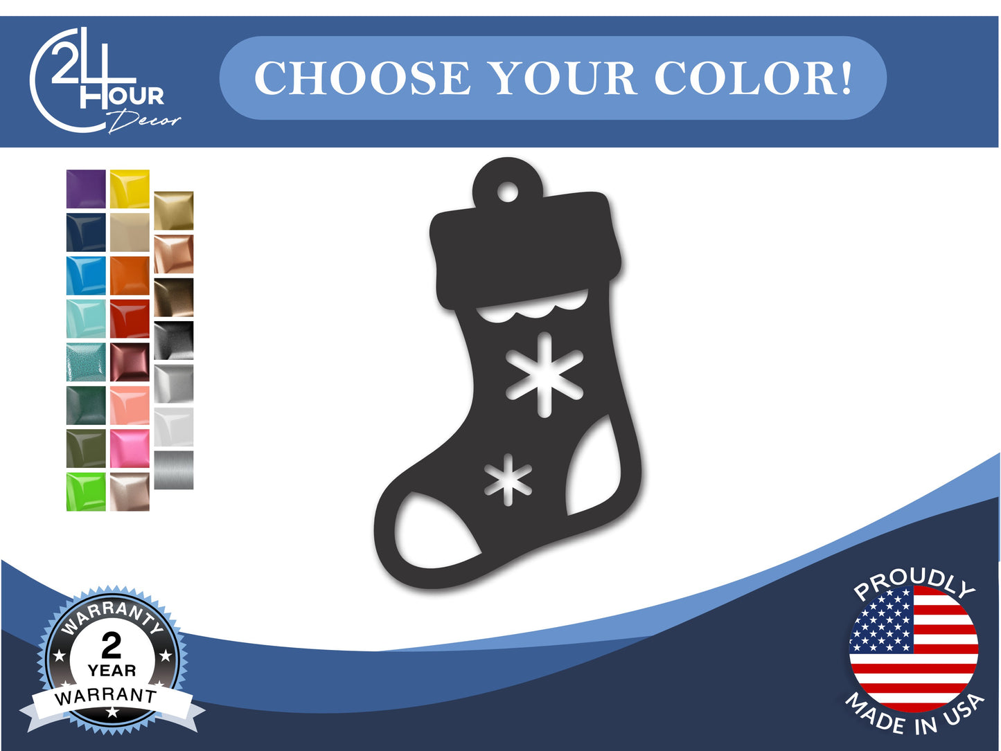 Custom Metal Christmas Stocking Ornament | 4" to 5" | 20+ Color Options