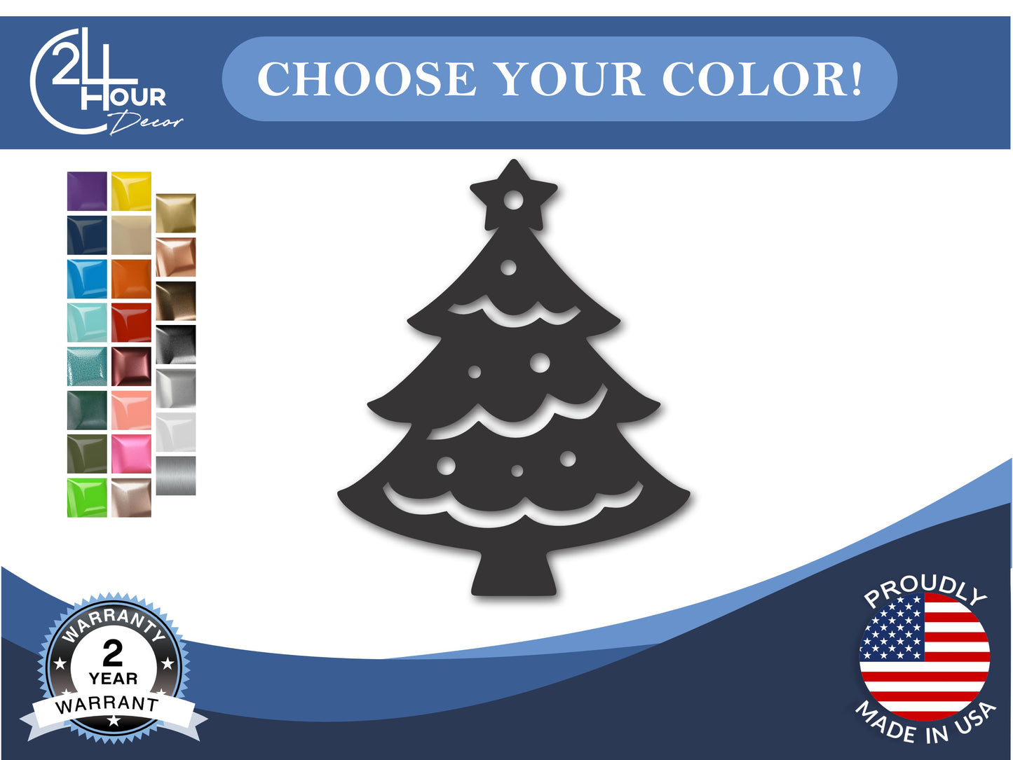 Custom Metal Christmas Tree Ornament | 4" to 5" | 20+ Color Options