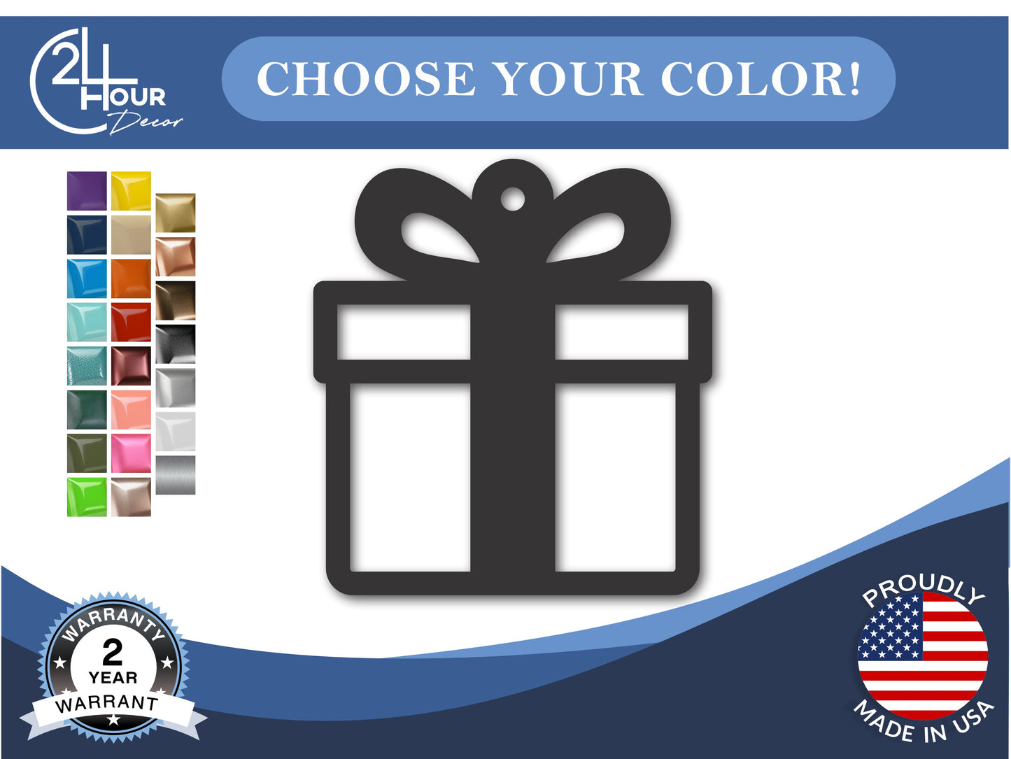 Custom Metal Present Ornament | 4" to 5" | 20+ Color Options