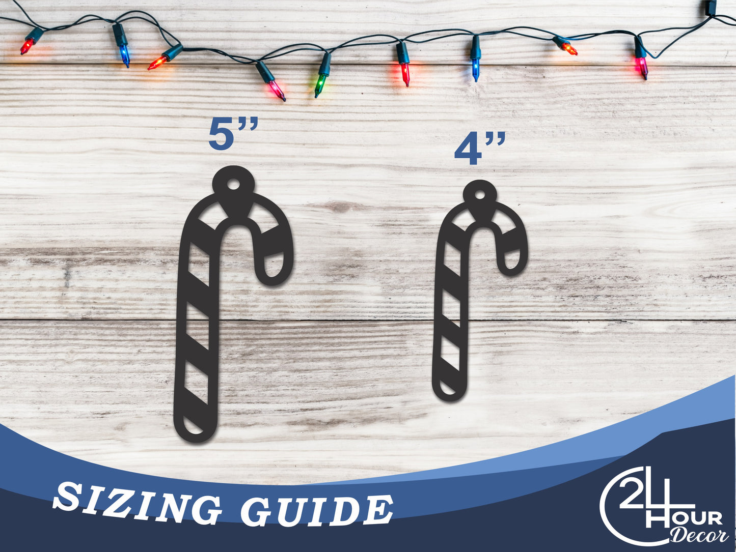 Custom Metal Candy Cane Ornament | 4" to 5" | 20+ Color Options