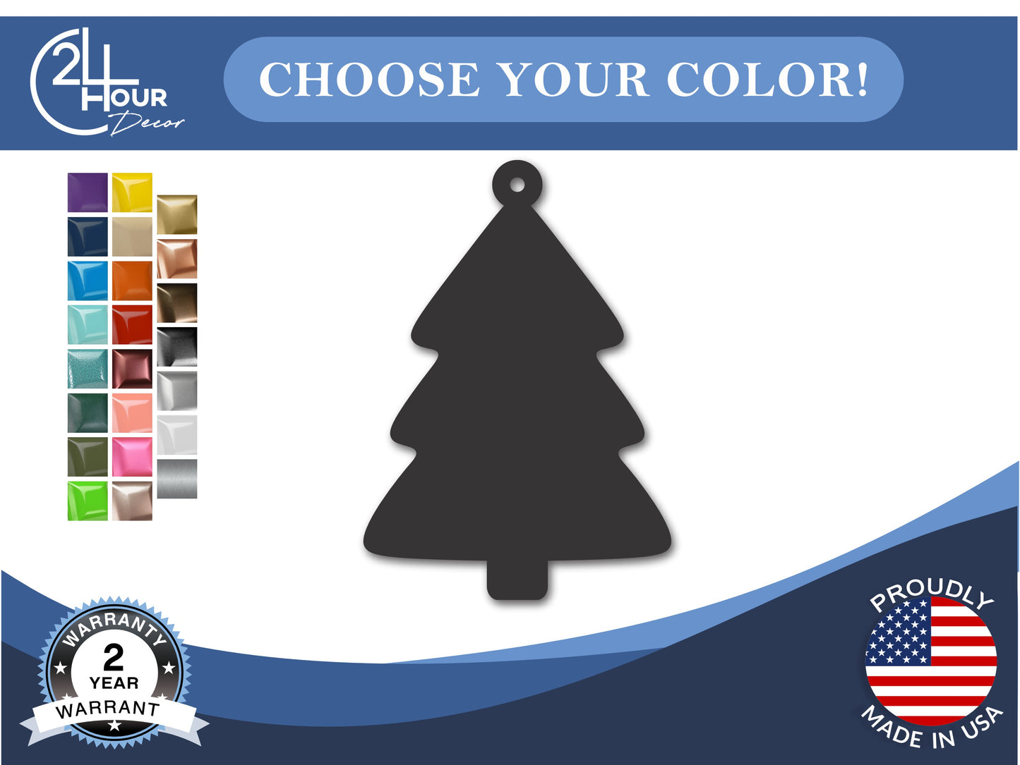 Custom Metal Simple Tree Ornament | 4" to 5" | 20+ Color Options