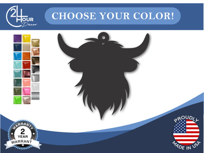 Custom Metal Highland Cow Ornament | 4" to 5" | 20+ Color Options