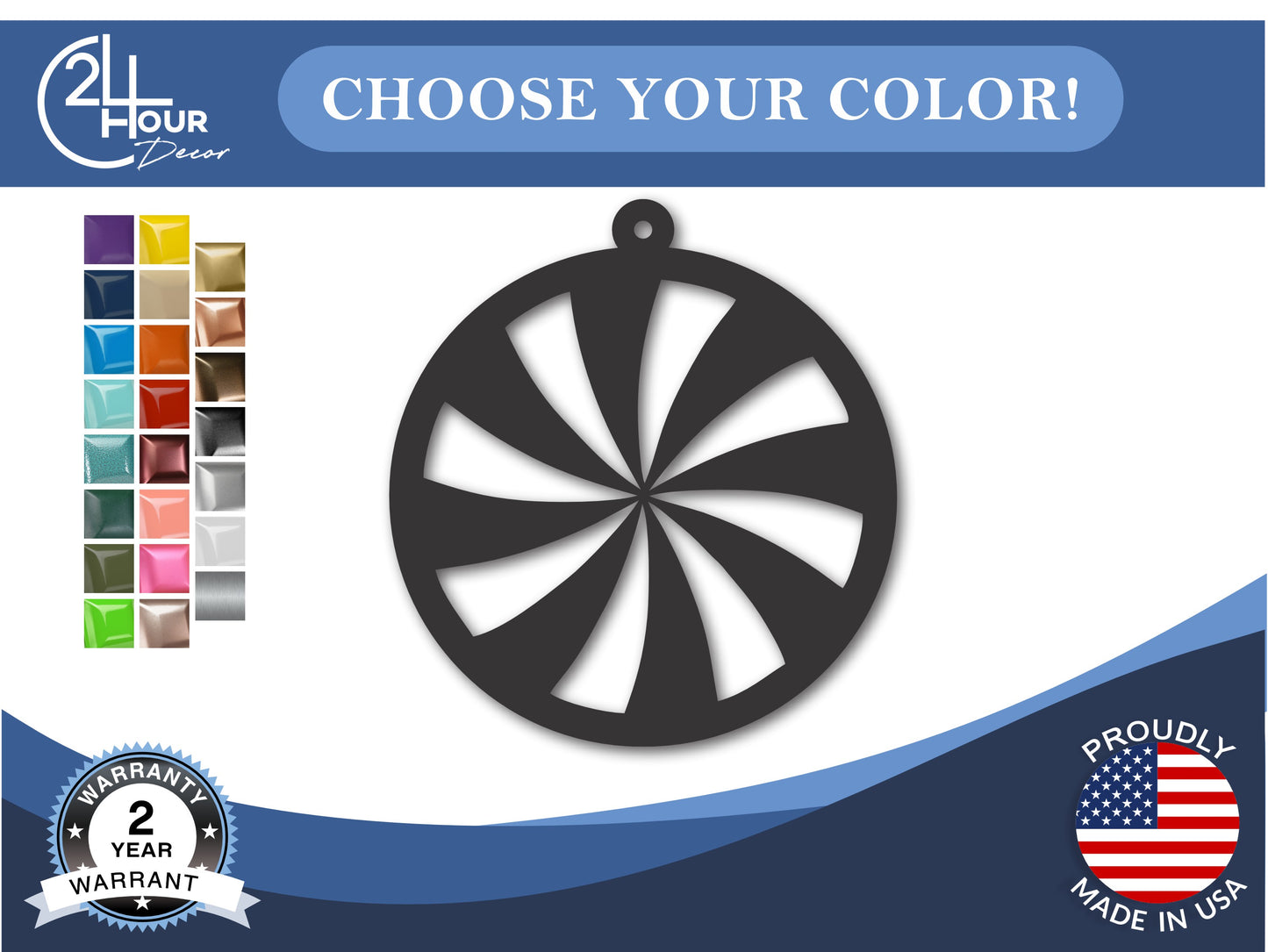 Custom Metal Peppermint Ornament | 4" to 5" | 20+ Color Options