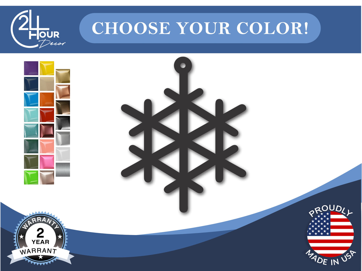 Custom Metal Snowflake Four Ornament | 4" to 5" | 20+ Color Options