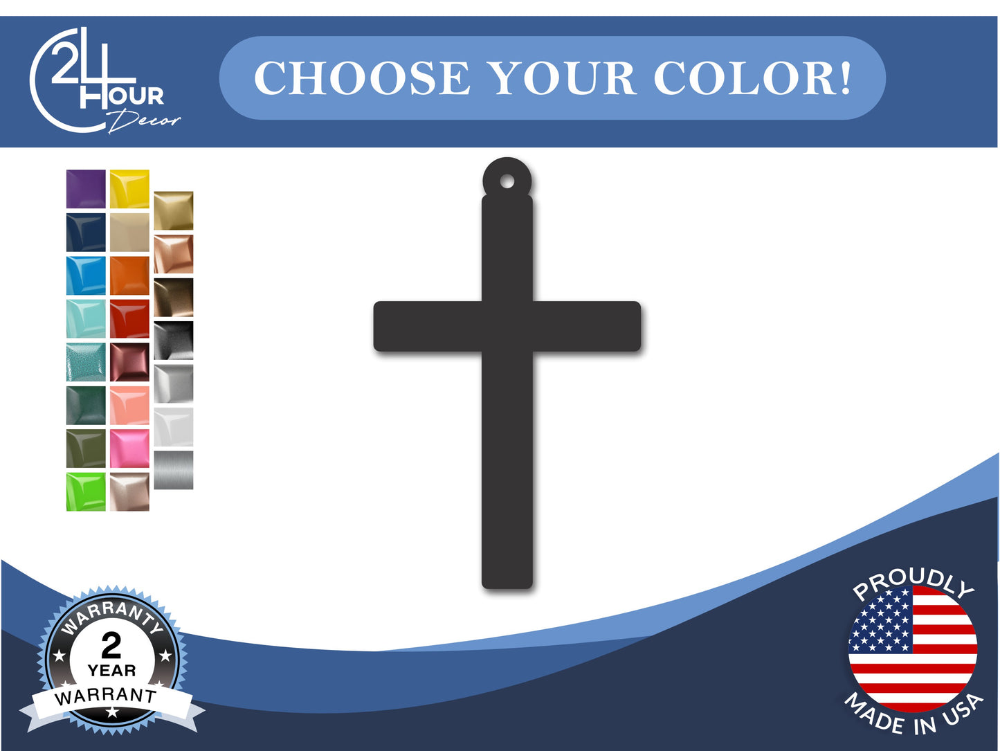 Custom Metal Cross Ornament | 4" to 5" | 20+ Color Options