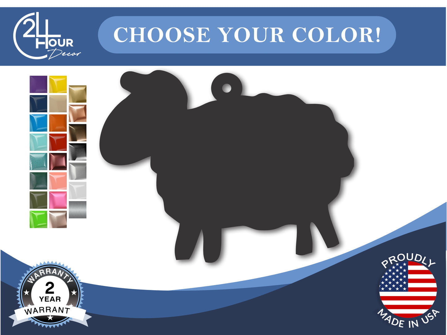Custom Metal Sheep Ornament | 4" to 5" | 20+ Color Options