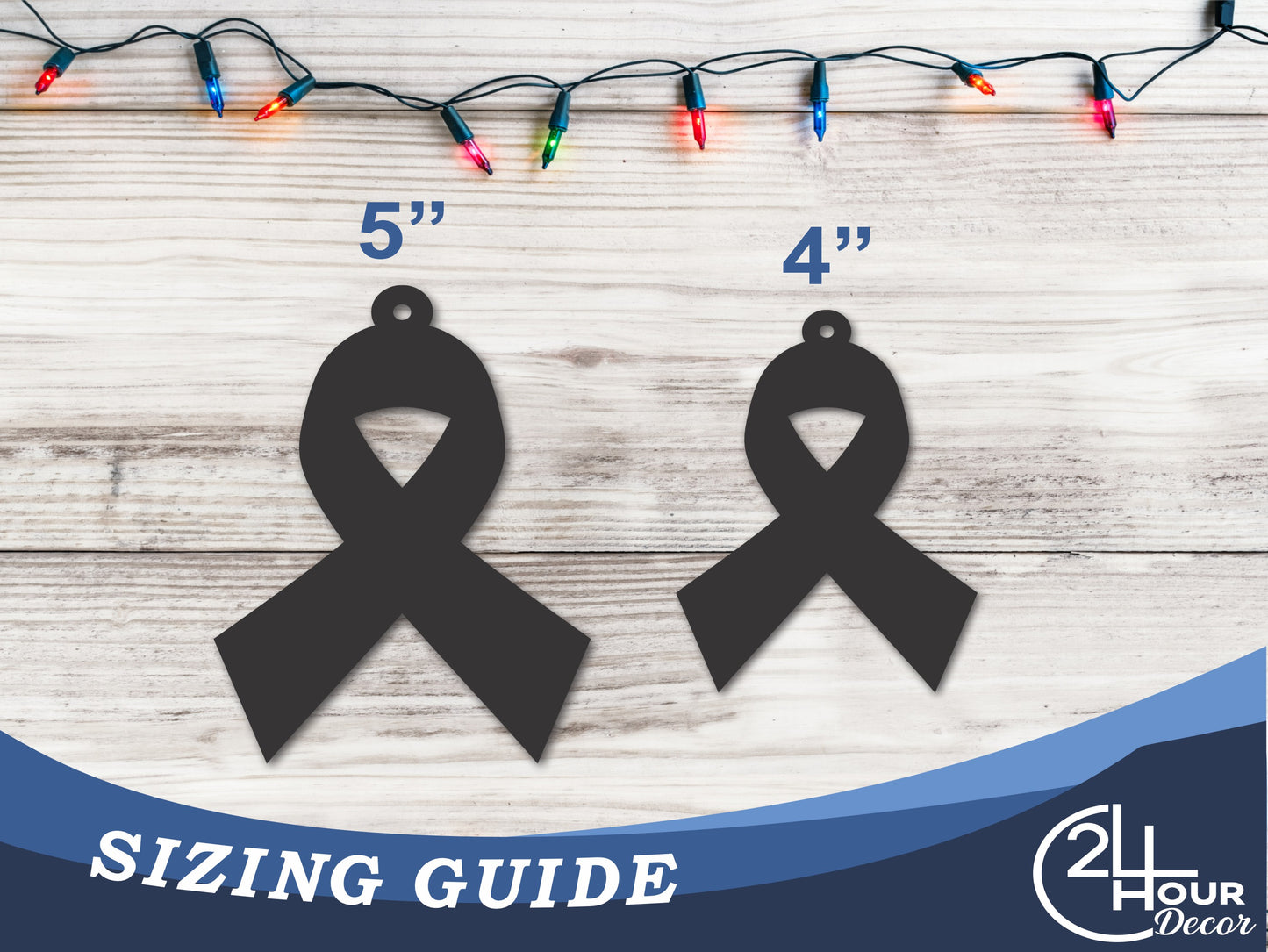 Custom Metal Cancer Ribbon Ornament | 4" to 5" | 20+ Color Options