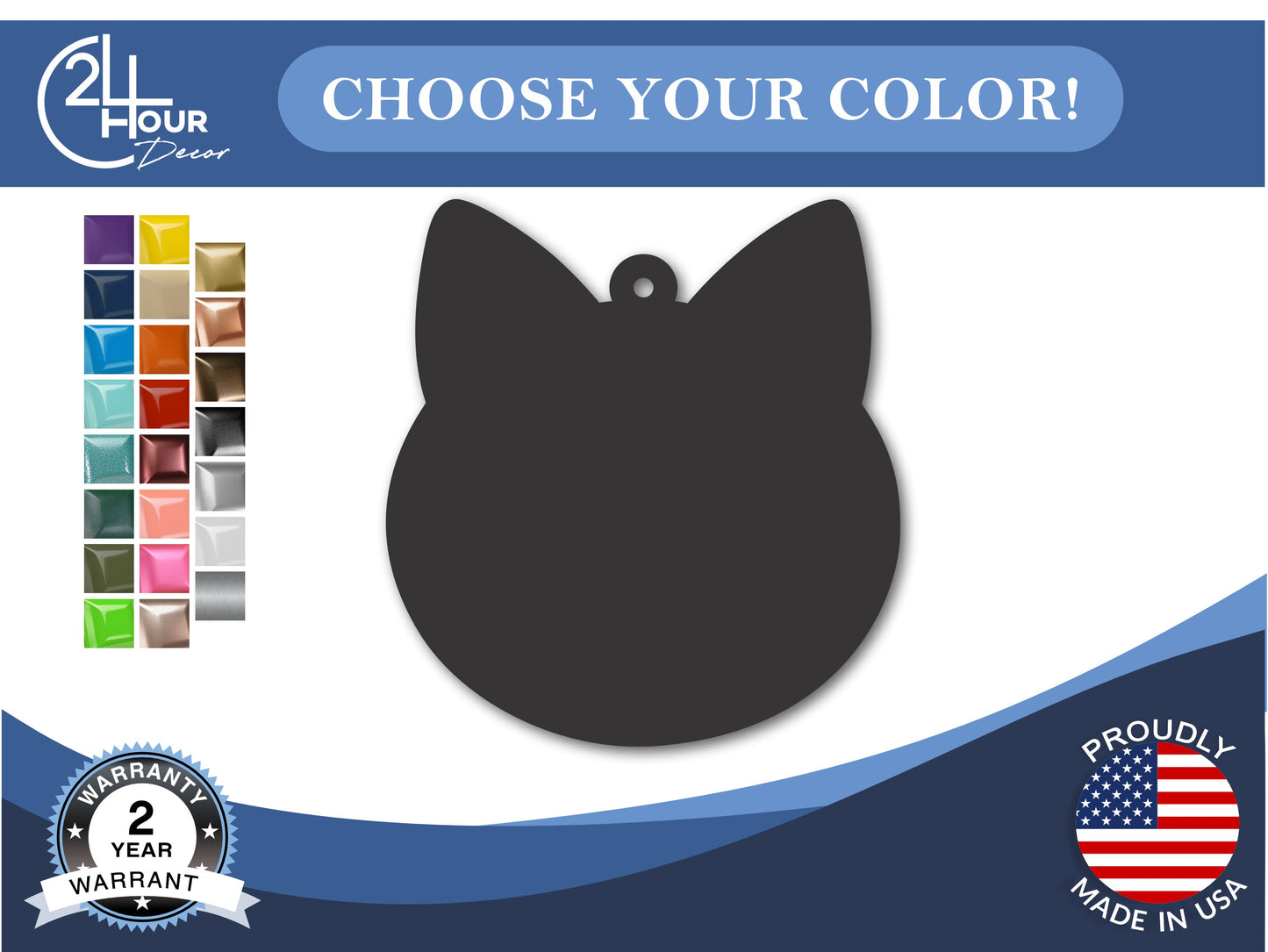 Custom Metal Cat Ornament | 4" to 5" | 20+ Color Options