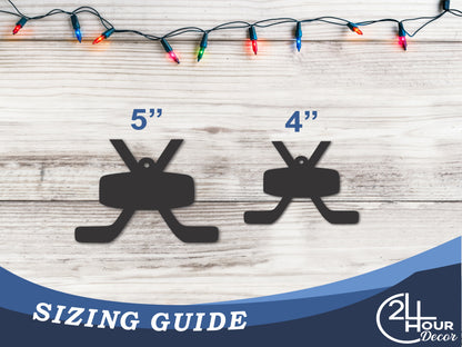 Custom Metal Hockey Sticks Ornament | 4" to 5" | 20+ Color Options