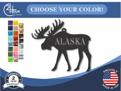 Custom Metal Alaska Moose State Ornament | 4" to 5" | State Ornaments | 20+ Color Options