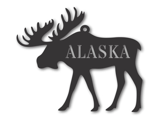 Custom Metal Alaska Moose State Ornament | 4" to 5" | State Ornaments | 20+ Color Options