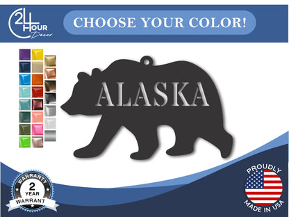 Custom Metal Alaska Bear Ornament | 4" to 5" | State Ornaments | 20+ Color Options