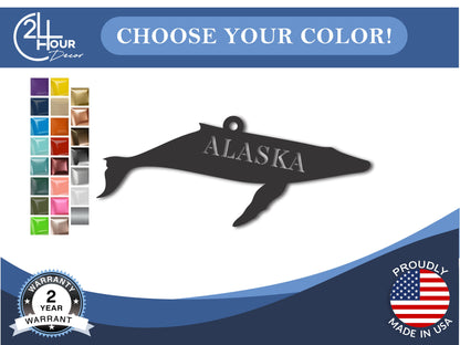 Custom Metal Alaska Humpback Whale Ornament | 4" to 5" | State Ornaments | 20+ Color Options