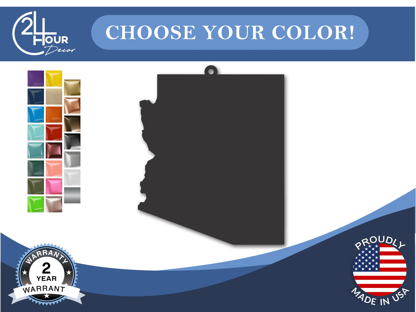 Custom Metal Arizona State Ornament | 4" to 5" | State Ornaments | 20+ Color Options