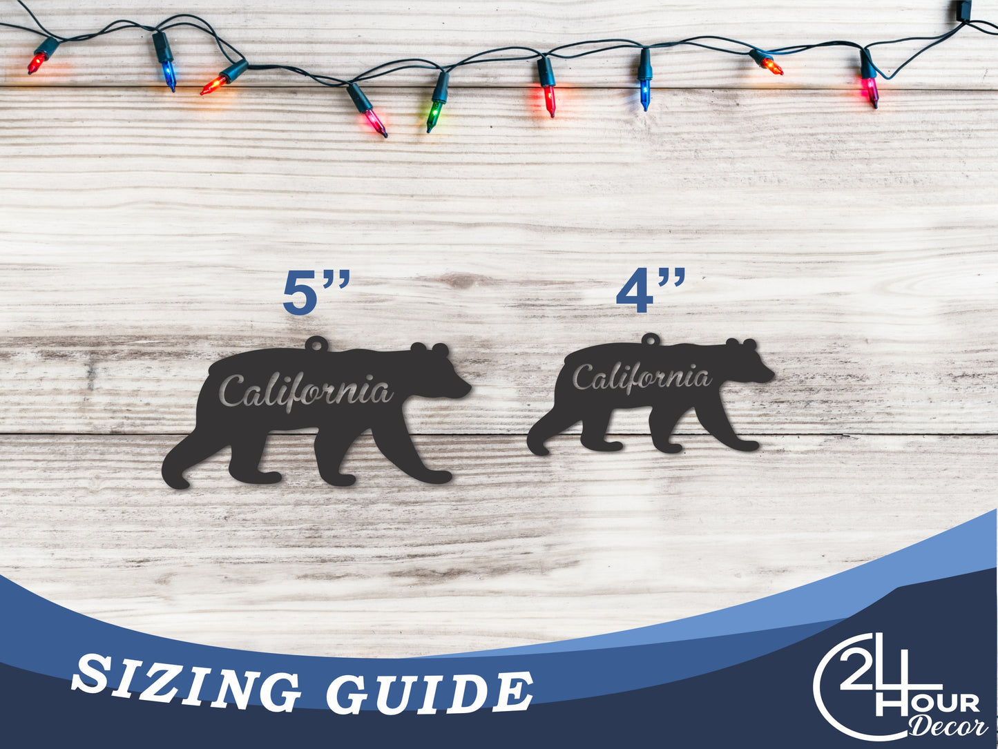 Custom Metal California Bear Ornament | 4" to 5" | State Ornaments | 20+ Color Options