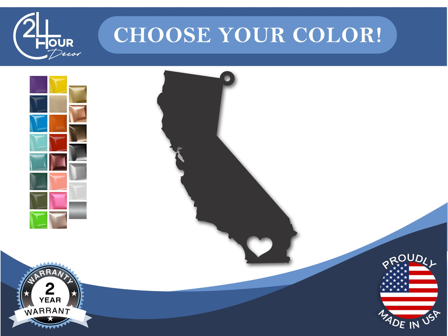 Custom Metal San Diego California State Ornament | 4" to 5" | State Ornaments | 20+ Color Options