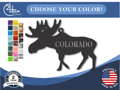 Custom Metal Colorado Moose State Ornament | 4" to 5" | State Ornaments | 20+ Color Options
