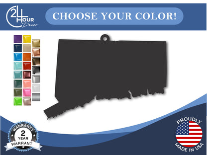 Custom Metal Connecticut State Ornament | 4" to 5" | State Ornaments | 20+ Color Options