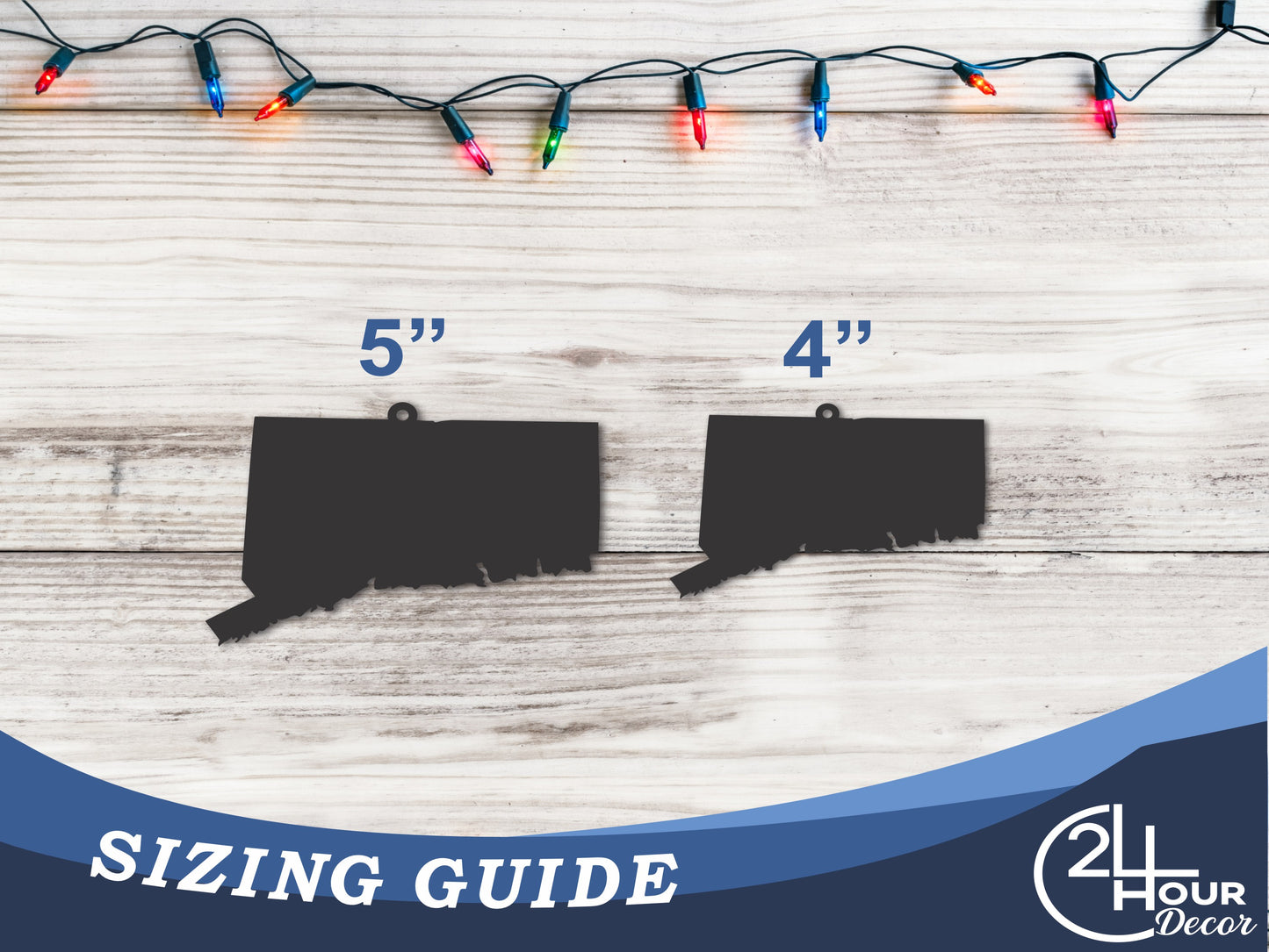 Custom Metal Connecticut State Ornament | 4" to 5" | State Ornaments | 20+ Color Options