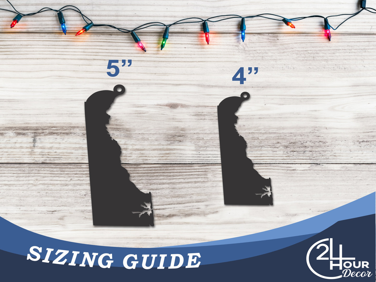 Custom Metal Delaware State Ornament | 4" to 5" | State Ornaments | 20+ Color Options