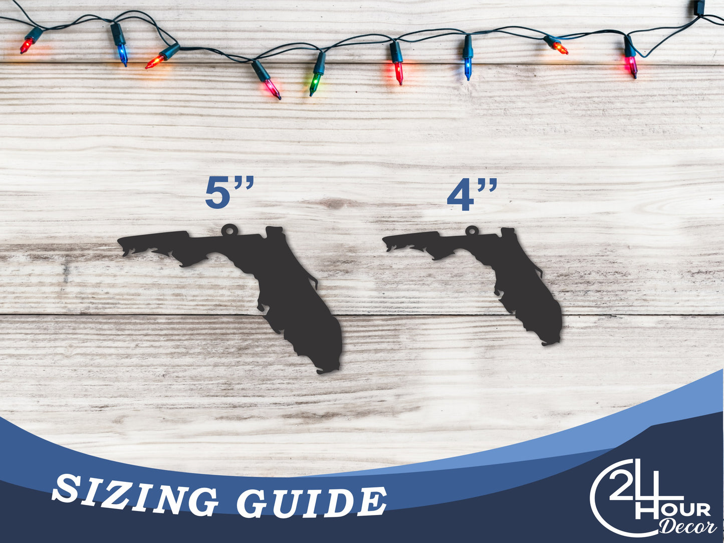 Custom Metal Florida State Ornament | 4" to 5" | State Ornaments | 20+ Color Options