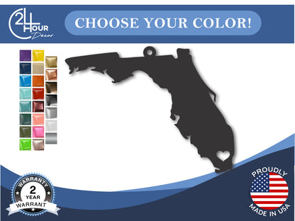 Custom Metal Miami Florida State Ornament | 4" to 5" | State Ornaments | 20+ Color Options