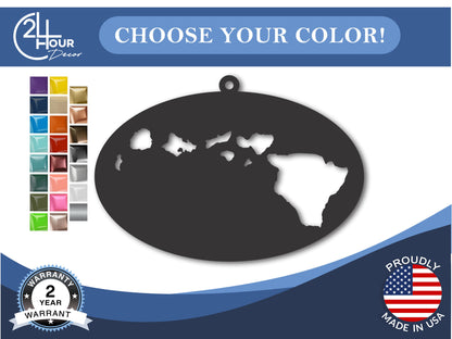 Custom Metal Hawaii Islands State Ornament | 4" to 5" | State Ornaments | 20+ Color Options