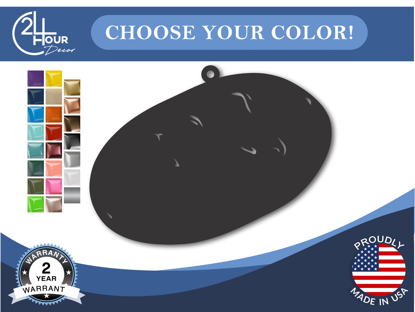 Custom Metal Idaho Potato State Ornament | 4" to 5" | State Ornaments | 20+ Color Options