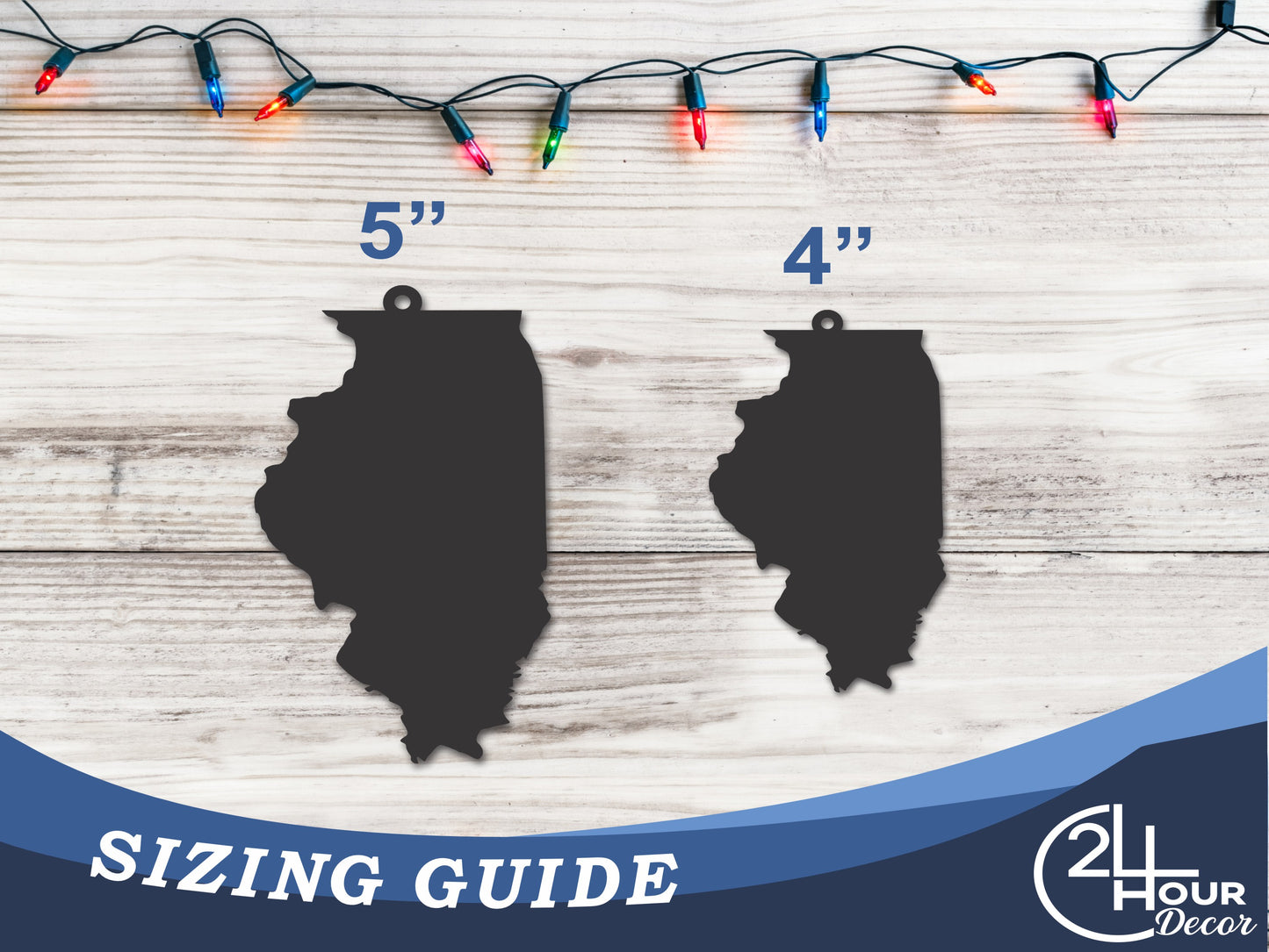 Custom Metal Illinois State Ornament | 4" to 5" | State Ornaments | 20+ Color Options