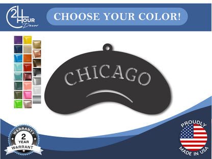 Custom Metal Chicago Bean Illinois State Ornament | 4" to 5" | State Ornaments | 20+ Color Options