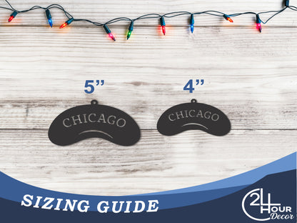 Custom Metal Chicago Bean Illinois State Ornament | 4" to 5" | State Ornaments | 20+ Color Options