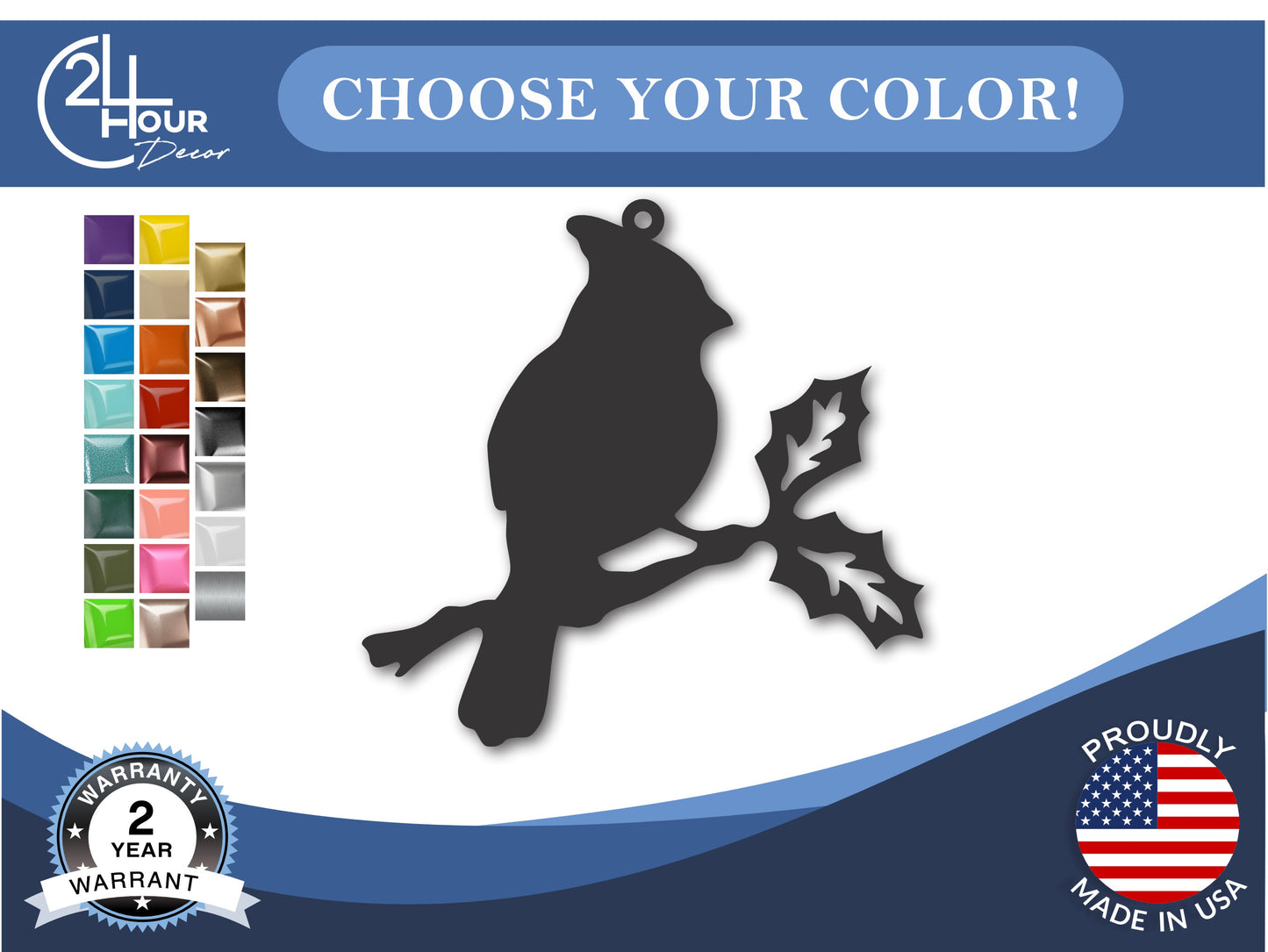 Custom Metal Cardinal Ornament | 4" to 5" | State Ornaments | 20+ Color Options