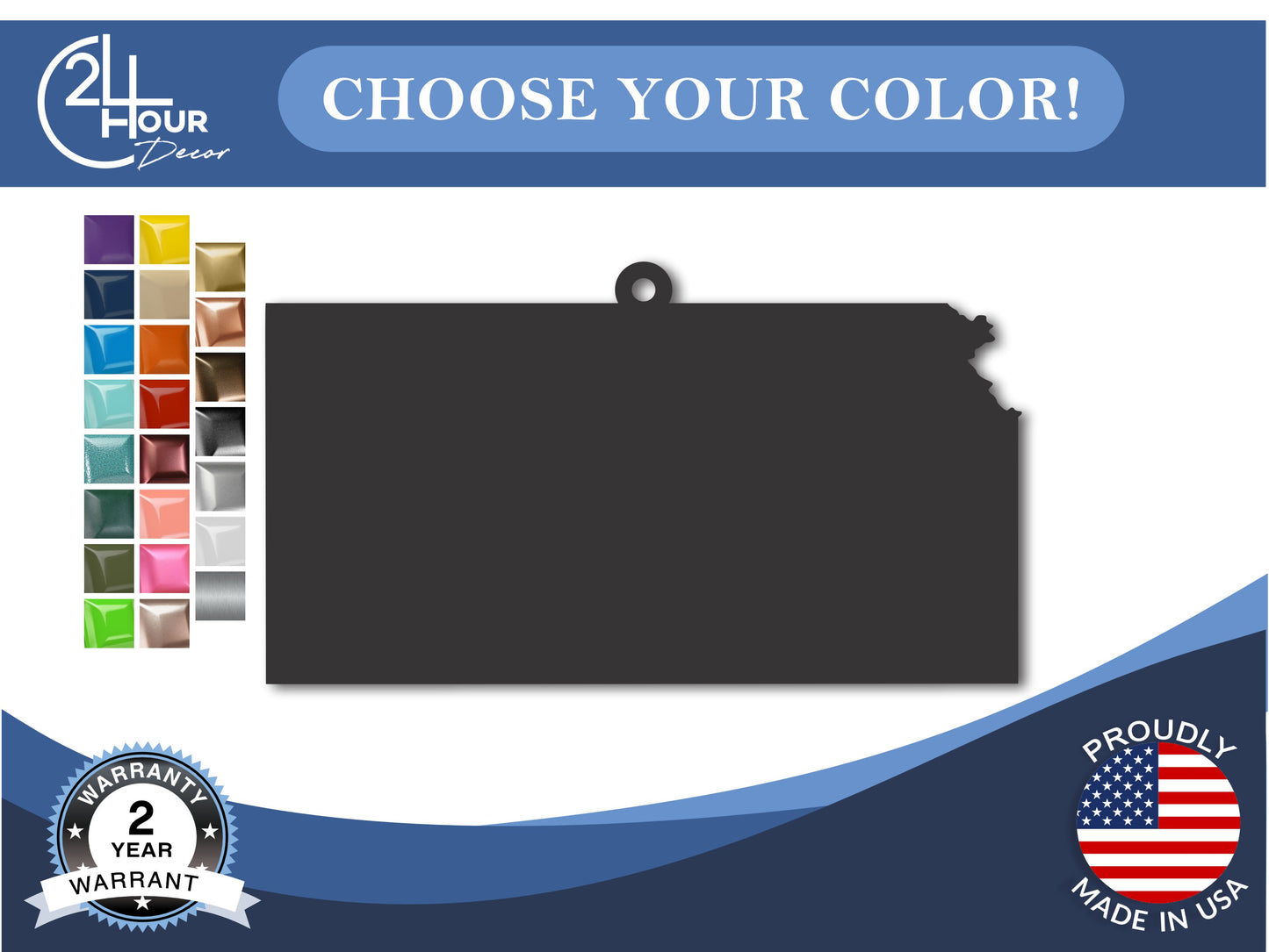 Custom Metal Kansas State Ornament | 4" to 5" | State Ornaments | 20+ Color Options