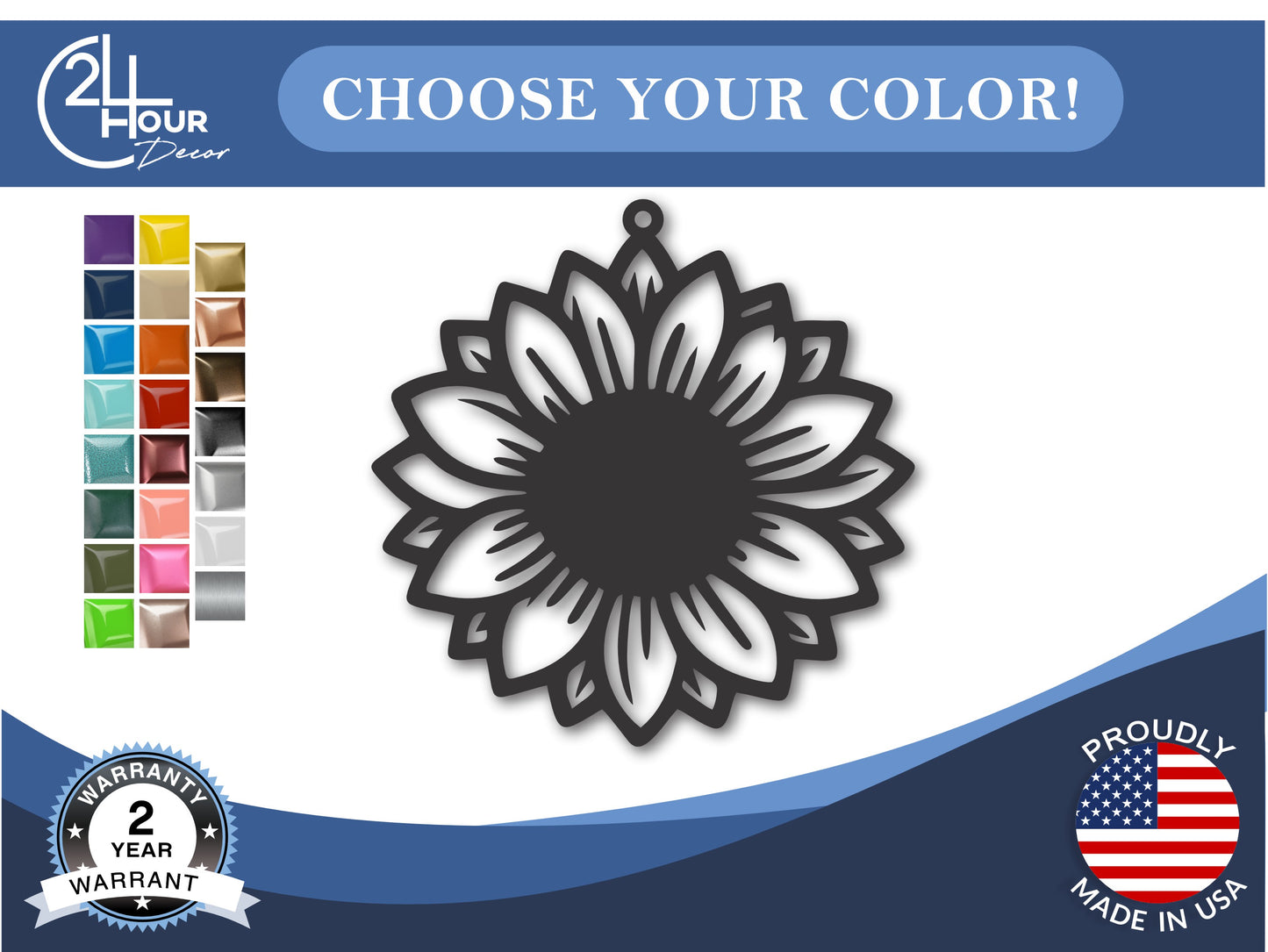 Custom Metal Sunflower Ornament | 4" to 5" | State Ornaments | 20+ Color Options